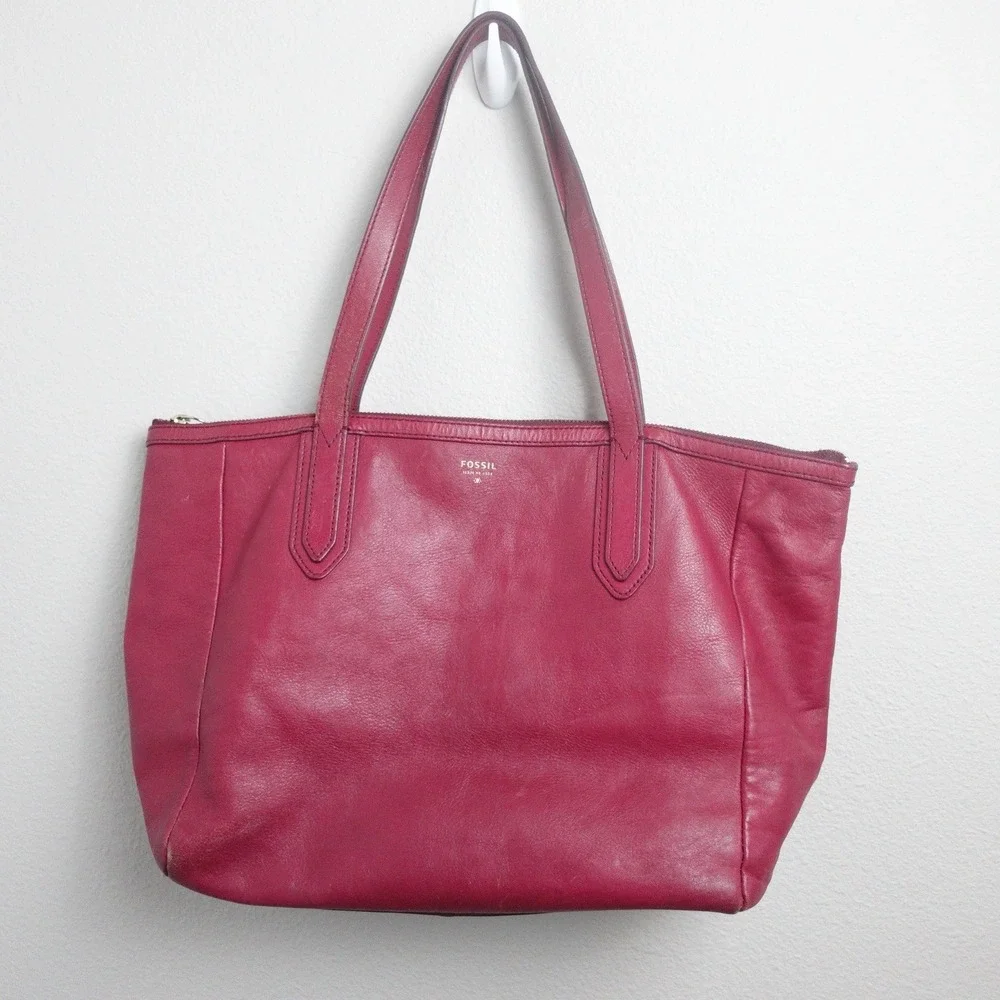 Fossil Leather Y2K Sydney Shopper Tote Red Shoulder Bag Purse Handbag With Flaws